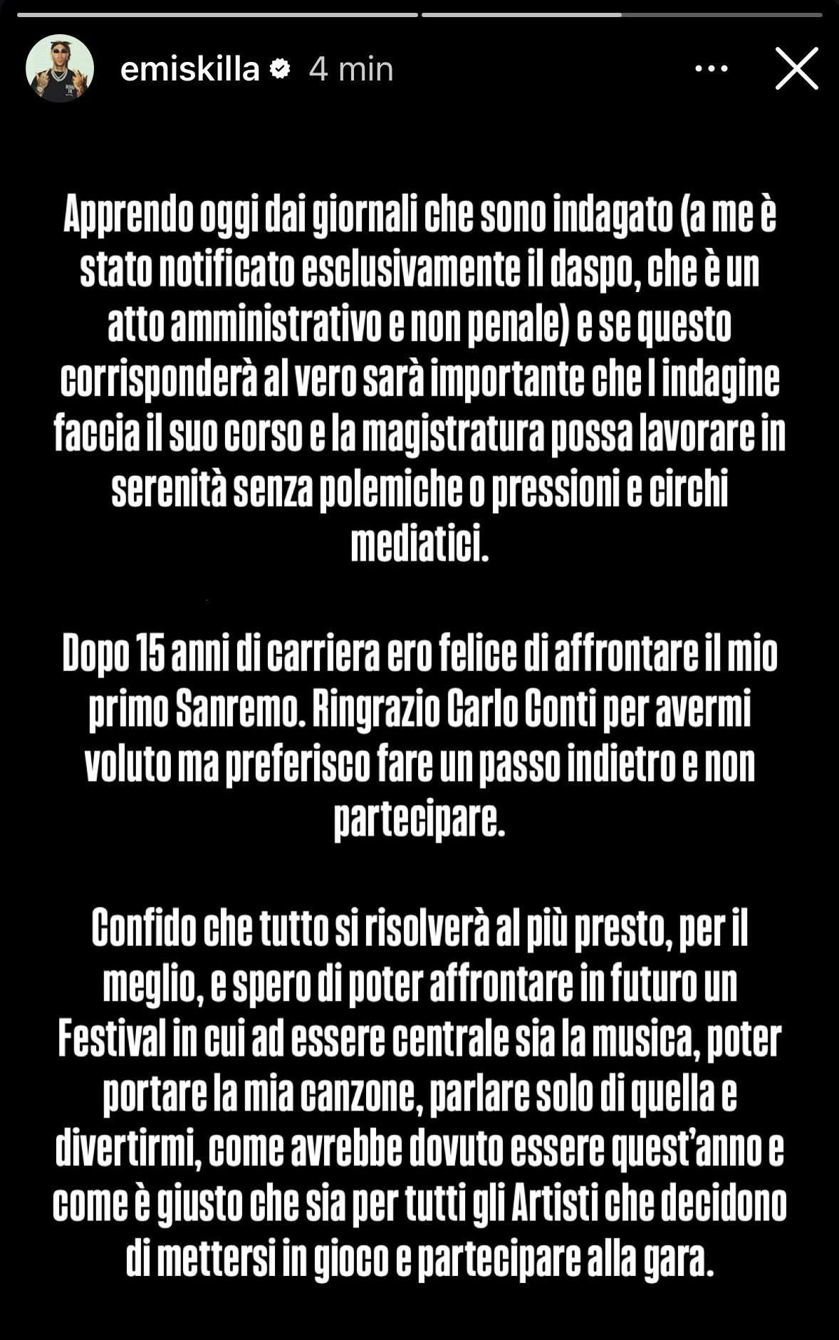 Emis Killa si ritira da Sanremo 2025