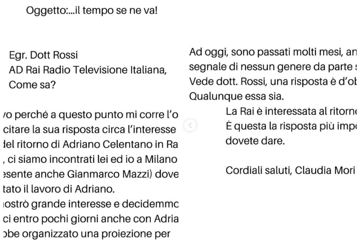 Claudia Mori ha scritto una lettera