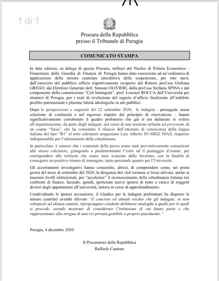 comunicato procura perugia suarez